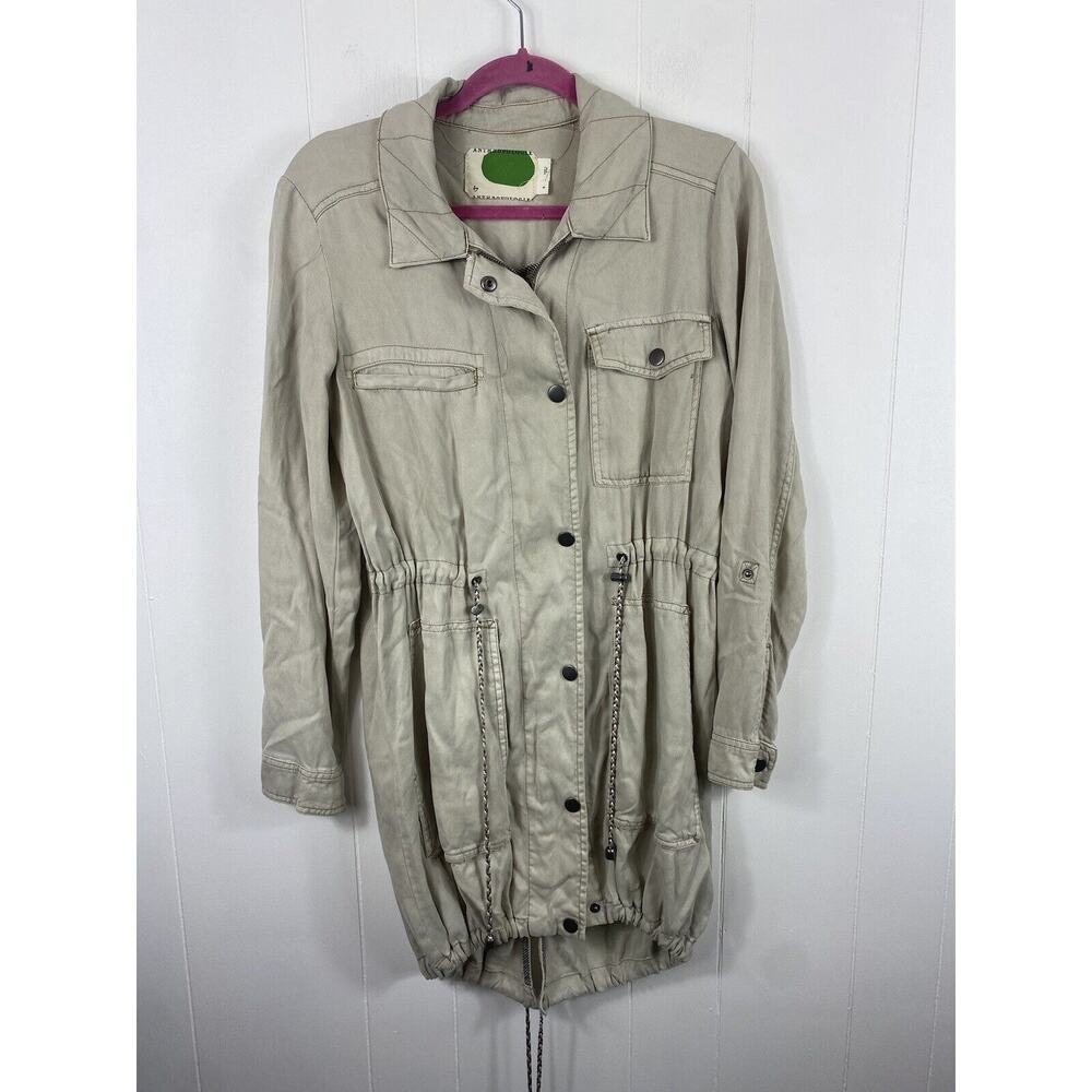 Anthropologie Manto Field Jacket Khaki Size 8 Lightweight Drawstring Waist Zip